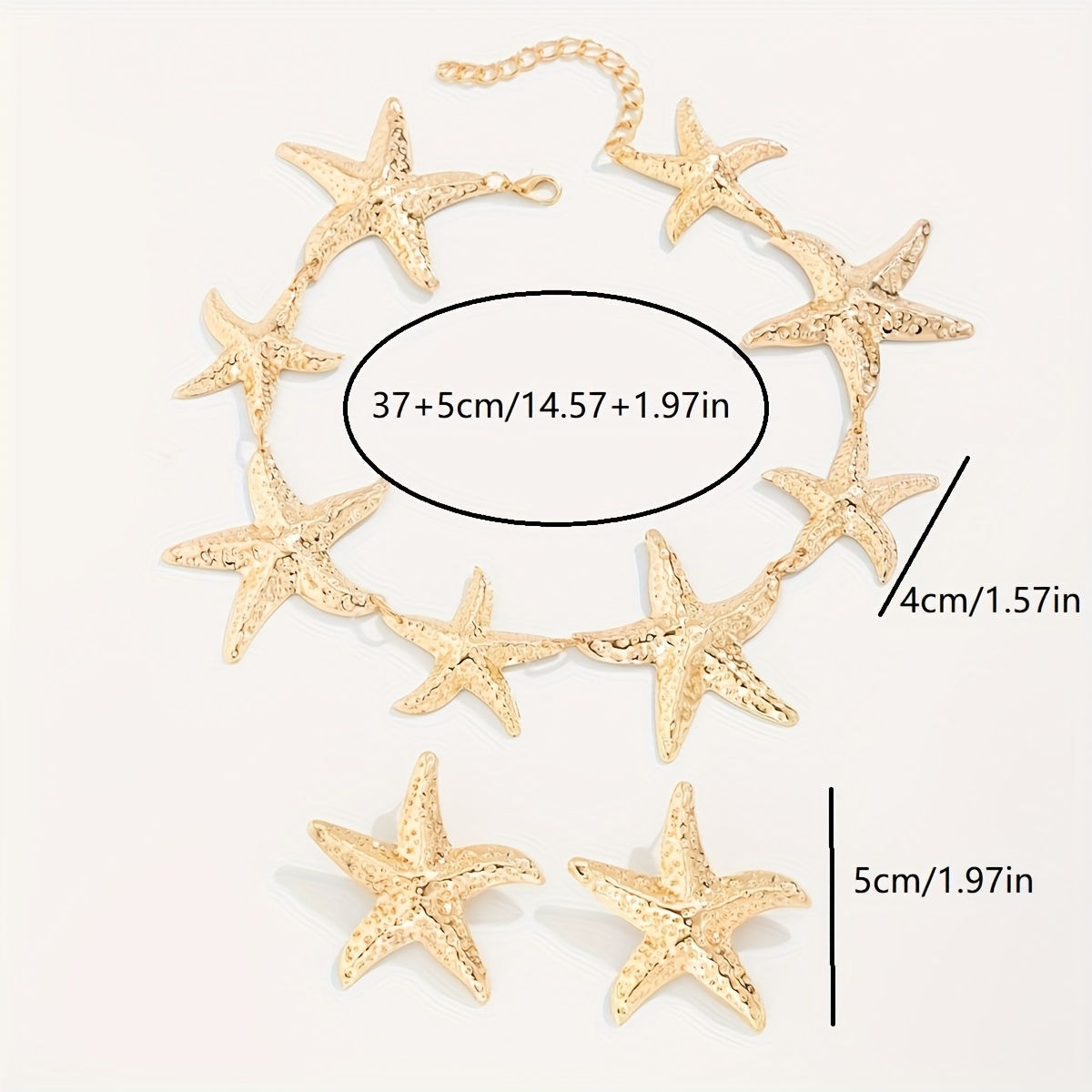 Stylish 3D Starfish Pendant Necklace and Earrings Set